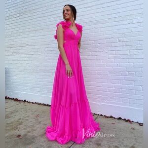 Fuchsia Pleated Chiffon Dress Crossed Tiered Strap